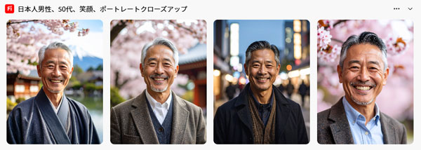 リアルな写真風に4枚作成されている。背景は桜や富士山、ネオンが光る街中をおもわせるものがある