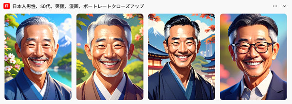 4枚ともアニメ風とほぼ変わらない印象。右端の人物だけ背広姿