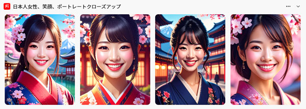 写真からアートに変更しただけでも、より若い印象の画像。4枚とも和服で3D風に近い