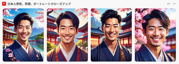 男性の場合「写真」から「アート」に変えた時の年齢の落差が大きい印象。
4枚とも若く和服姿