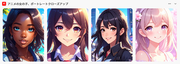 4枚ともアニメ風な画像。背景は自然なものから都会風なものもある
