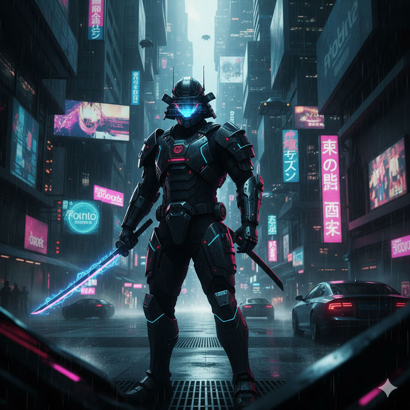 Geminiによる「未来的な侍」