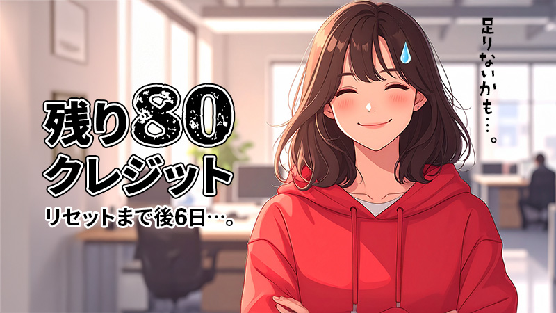 クレジット数に不安な女性イラスト。